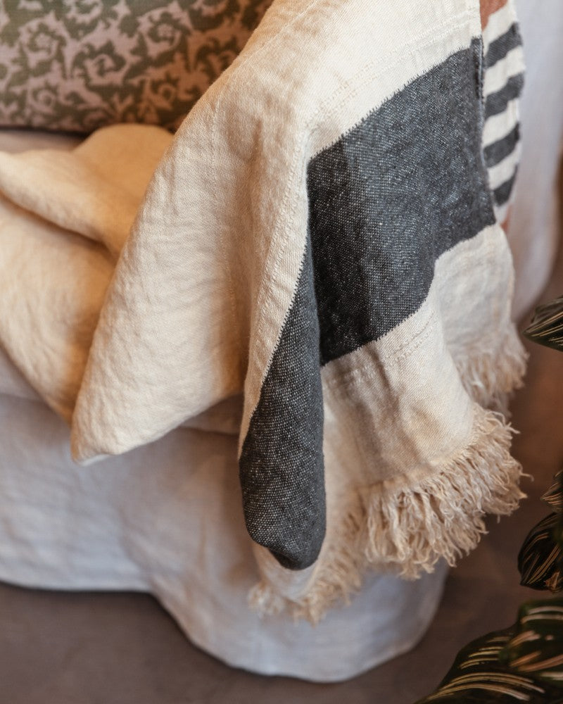 Plaid 100% Lin Pouch Laguna Verde Libeco