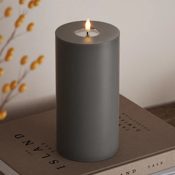 Bougie à led pilier gris Deluxe Homeart