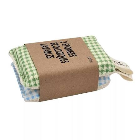 Éponge écologique et lavable / Lot de 2 / Coton / Imprimé quadrillage / Cookut